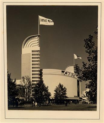 (WORLDS FAIRS) Binder with 40 historic photographs of the New York Worlds Fair in 1939, with multiple views of the Trylon and Perisph